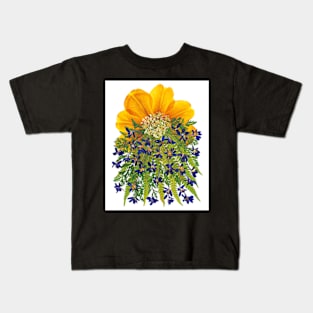 Yellow Tulip Flower Wall Art Floral Print Yellow and Blue Pressed Flowers Home Décor Botanical Print Kids T-Shirt